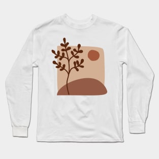 Modern Minimalist Simple Abstract Pastel Pink  Brown Leaf Art Long Sleeve T-Shirt